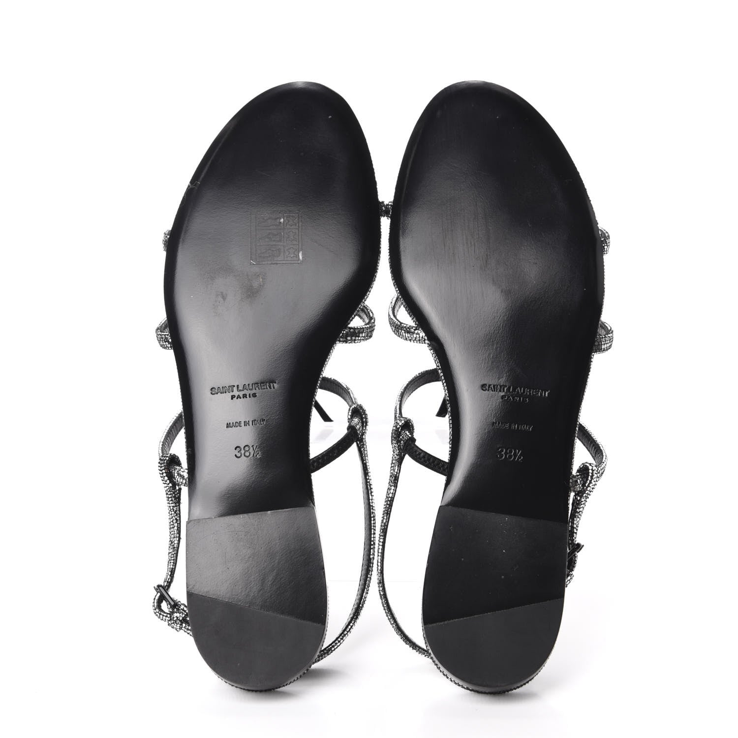 Saint Laurent Calfskin Cassandra Monogram Sandals 38.5 Argento 6 of 9