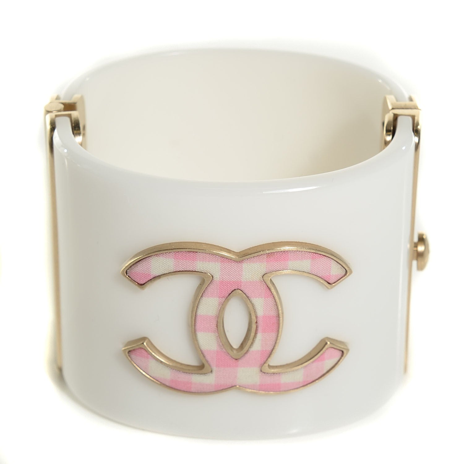 Chanel Resin Gingham CC Cuff White Pink 1 of 5