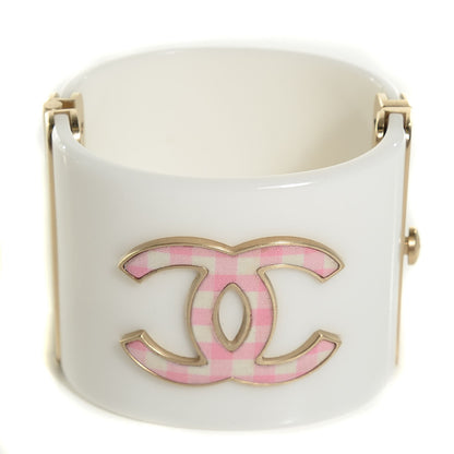 Chanel Resin Gingham CC Cuff White Pink 1 of 5