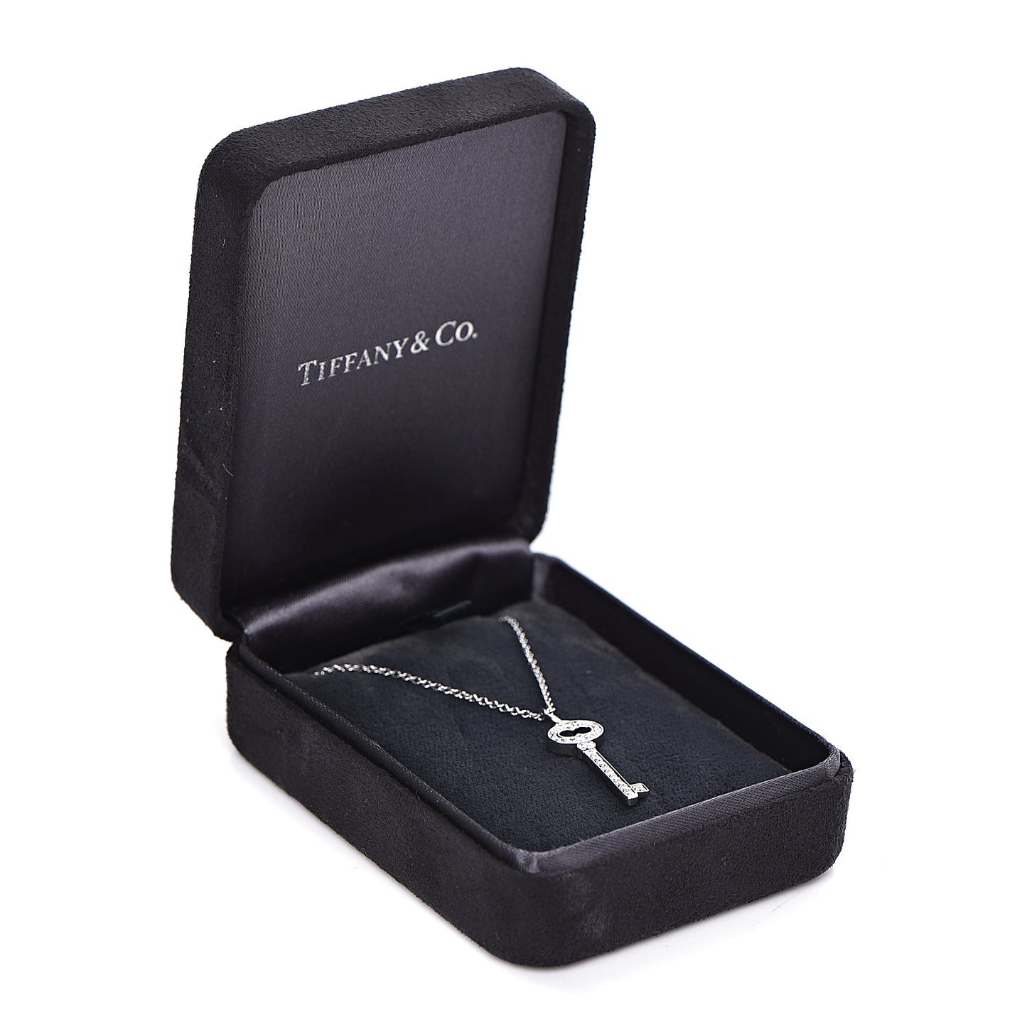 Platinum Diamond Mini Vintage Oval Key Pendant Necklace