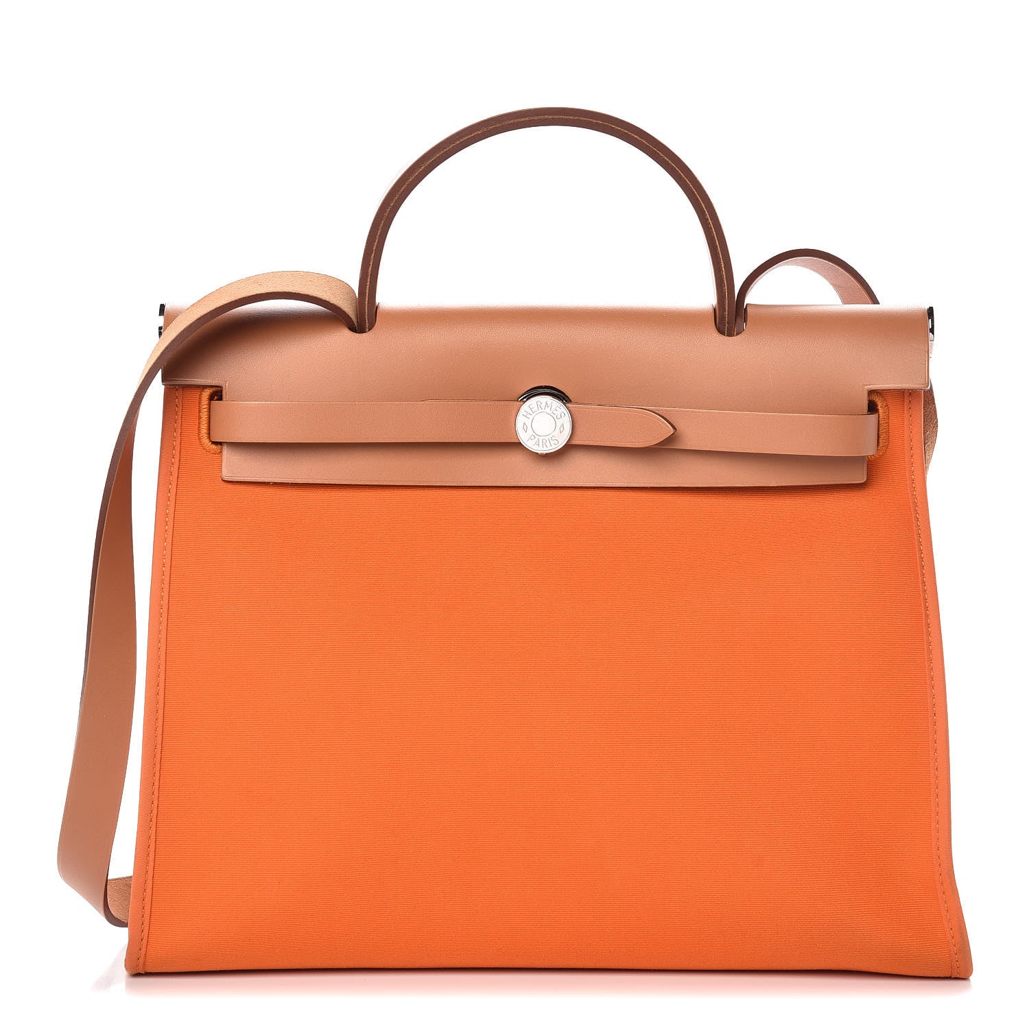 Hermes Natural Barenia Toile Herbag Zip 31 PM Orange 1 of 10
