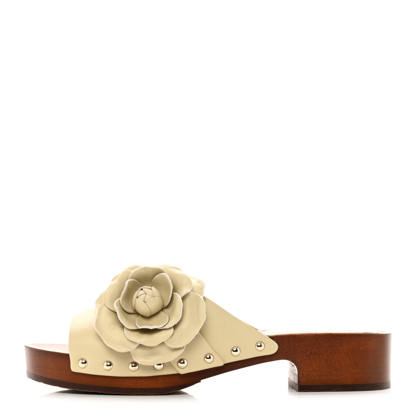 Calfskin Camellia Clogs 39 Light Beige