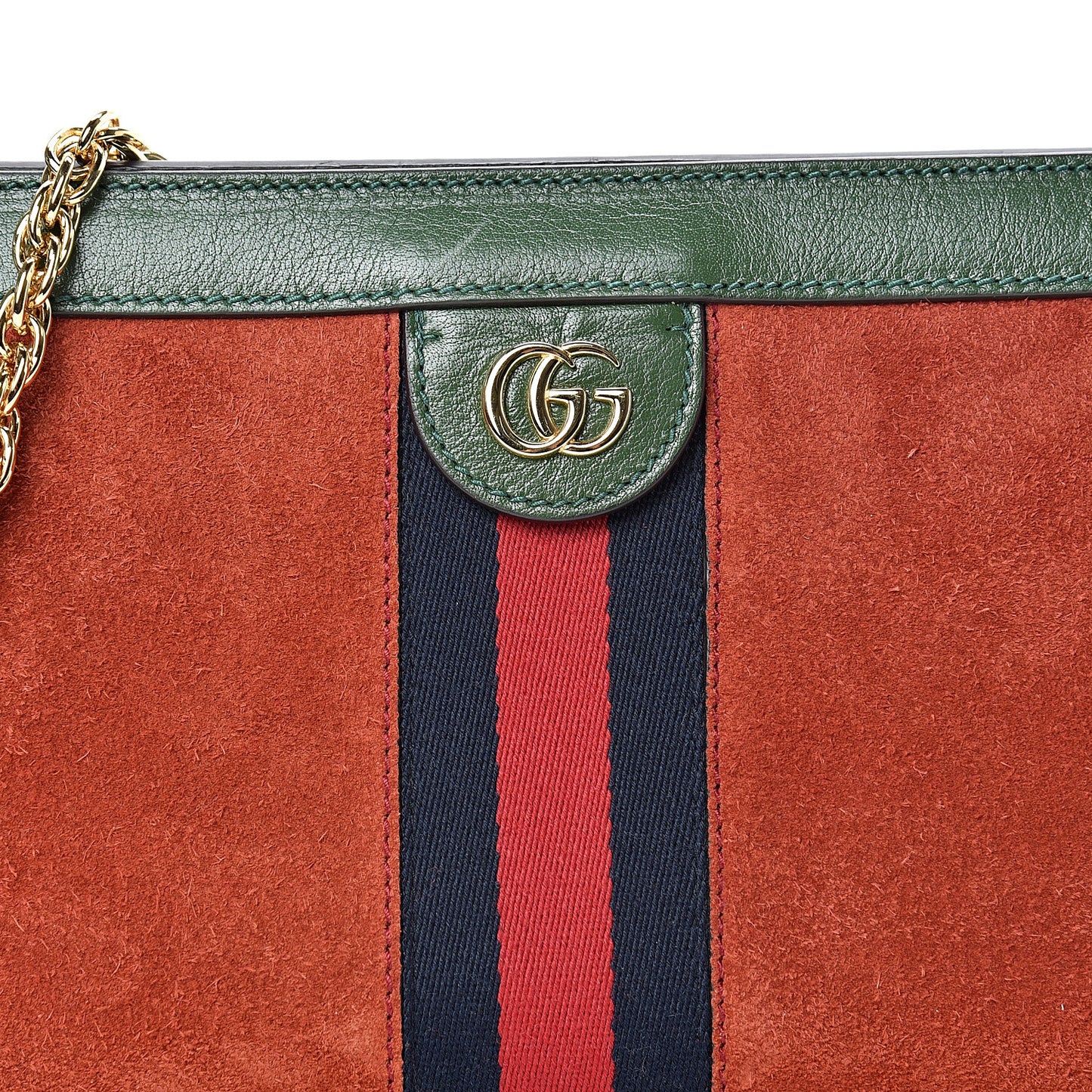 Suede Calfskin GG Web Small Ophidia Chain Shoulder Bag Brown Red Green