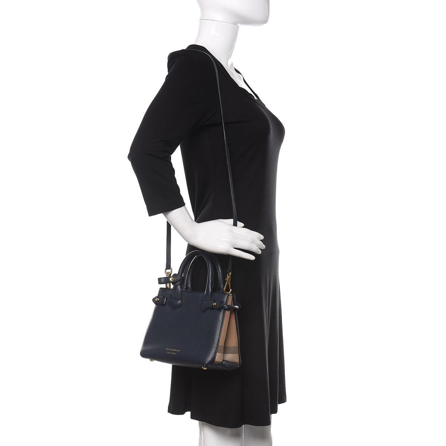 Grainy Calfskin House Check Baby Banner Tote Ink Blue