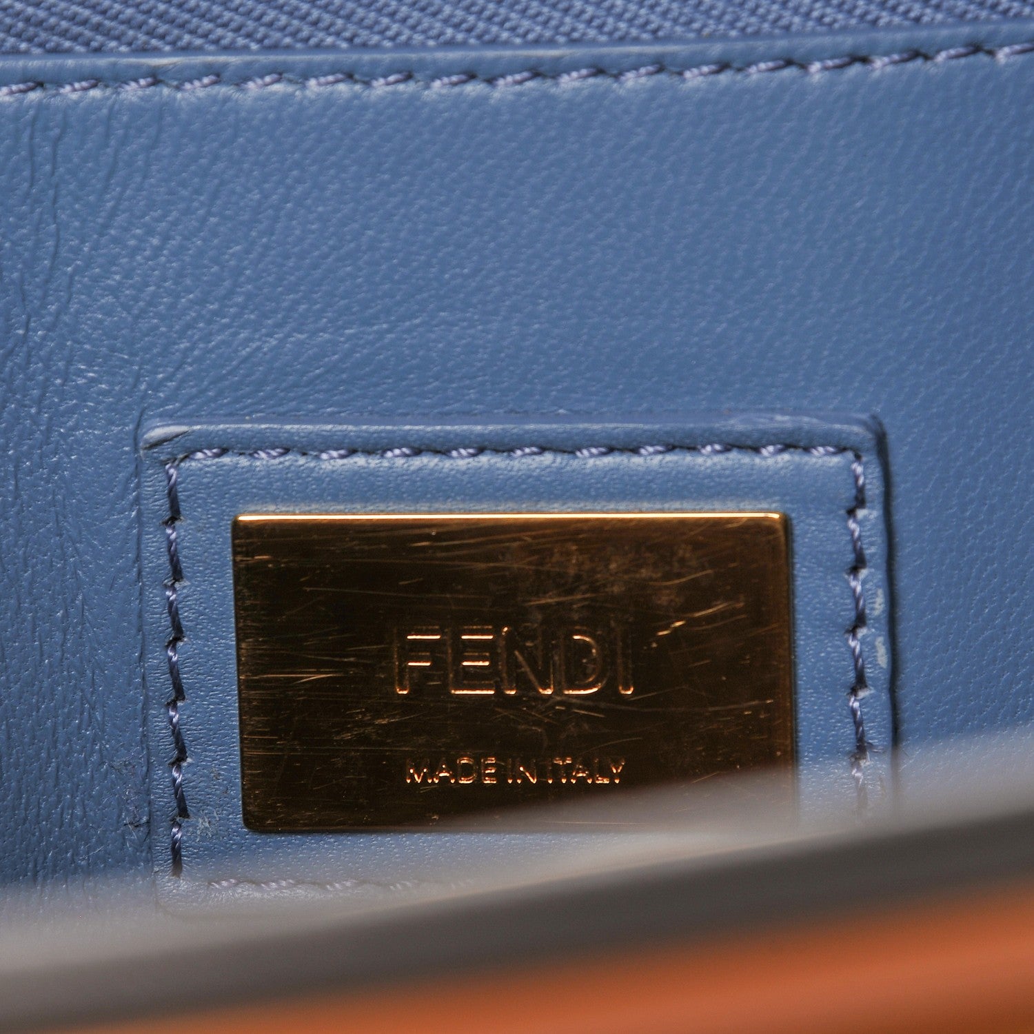 Fendi Vitello Seta Shiny Nappa Medium Peekaboo Iconic Satchel Carbone Blue 7 of 9