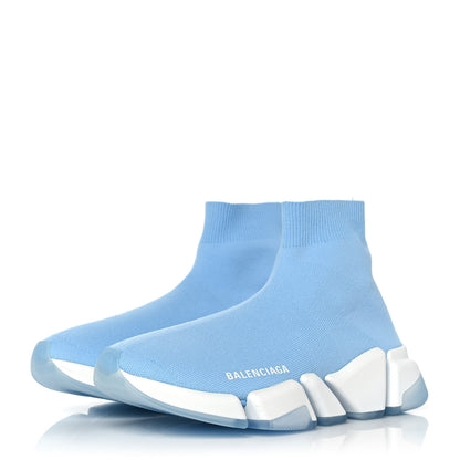 Balenciaga Technical 3D Recycled Knit Bi-Color Womens Speed 2.0 Transparent Sole Sneakers 37 Blue White Transparent Blue 3 of 8
