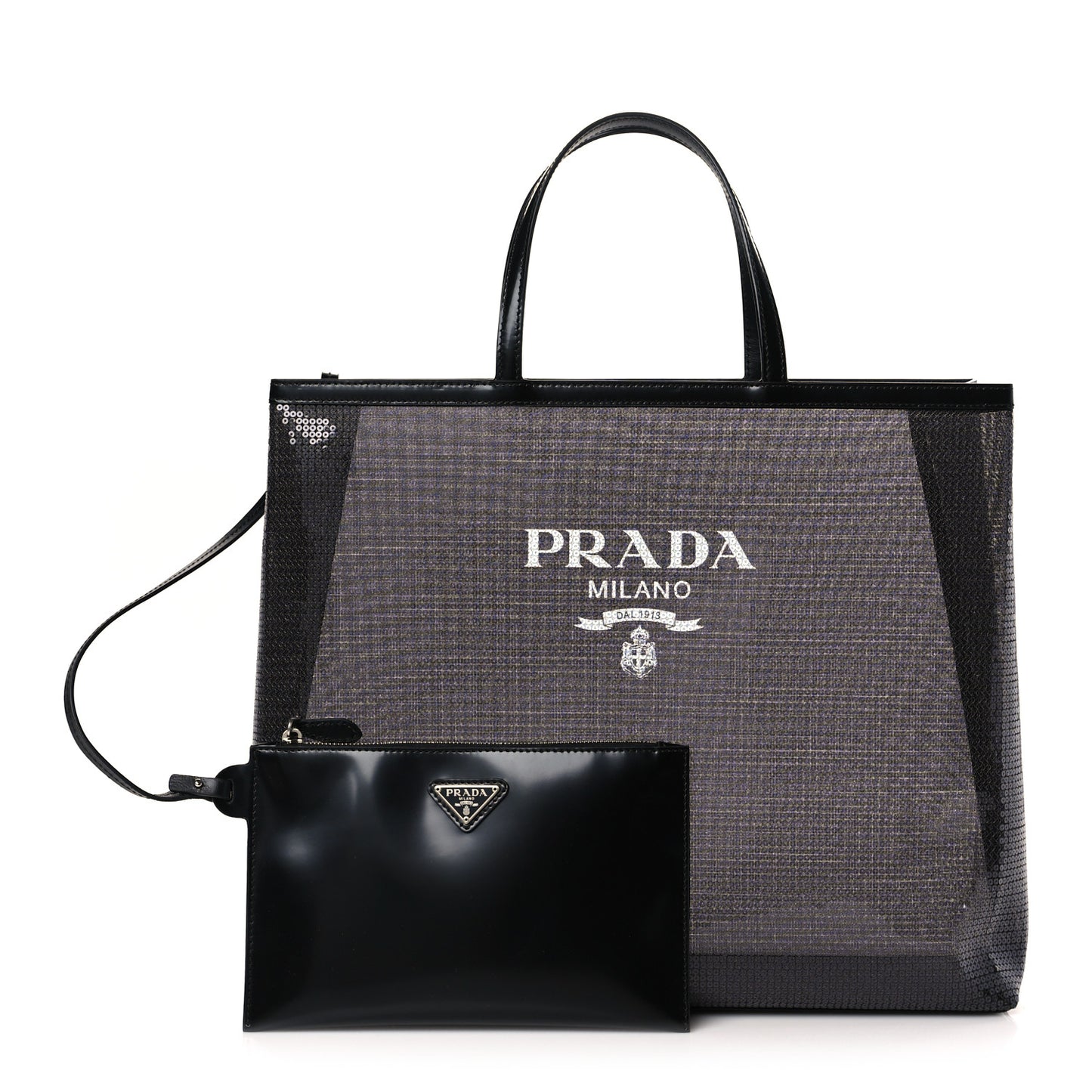 Mesh Sequin Spazzolato Logo Tote Black