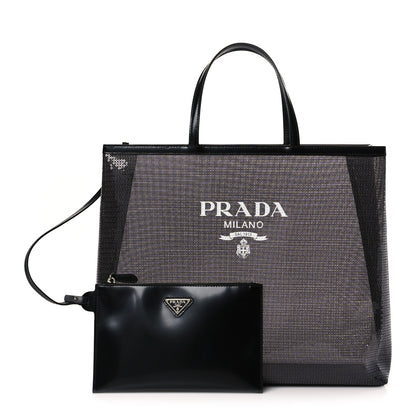 Prada Mesh Sequin Spazzolato Logo Tote Black 1 of 10