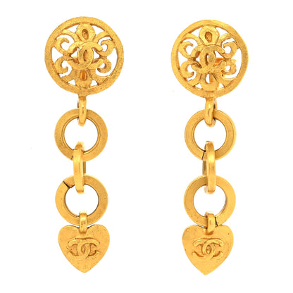 Chanel Metal CC Clip On Heart Drop Earrings Gold 1 of 4