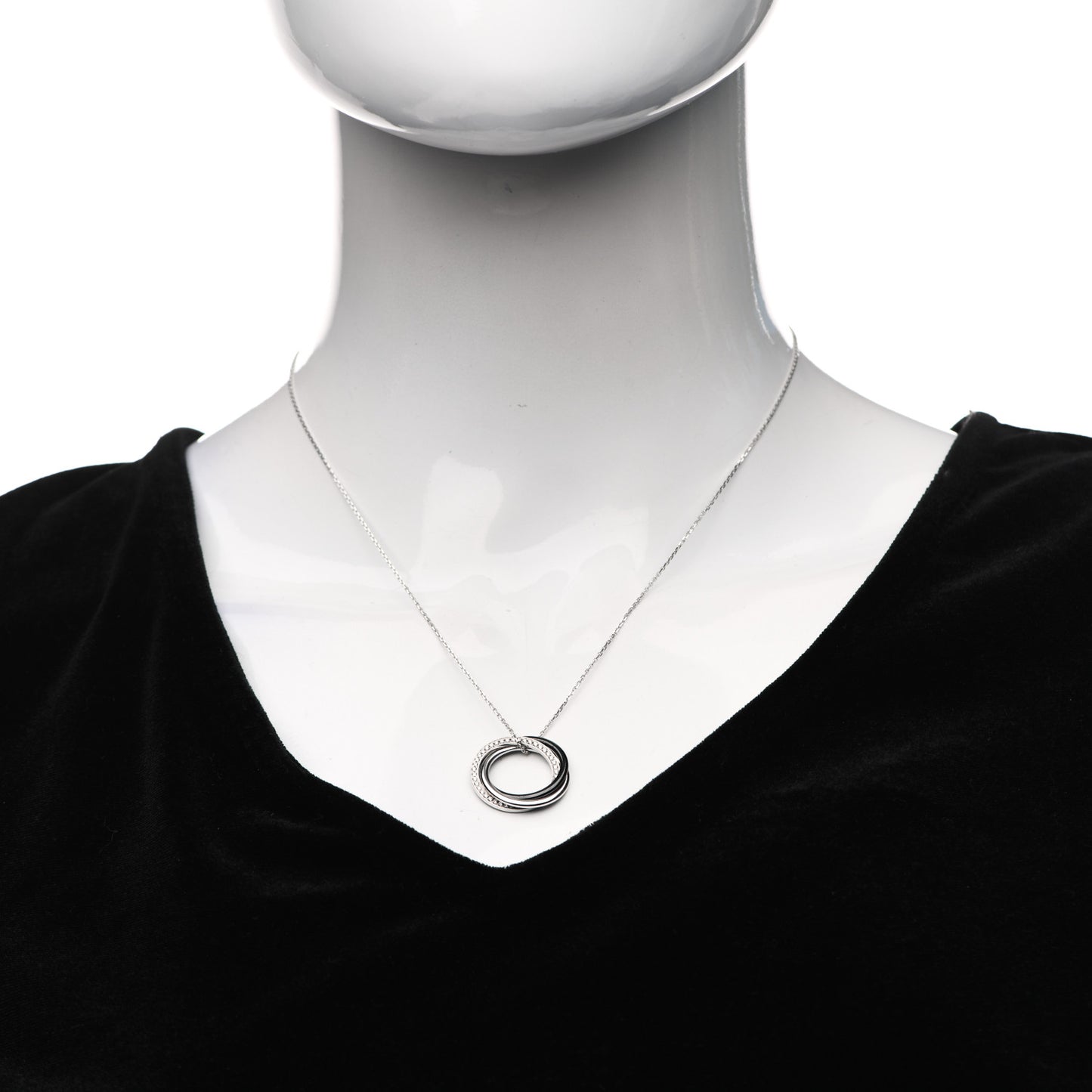 18K White Gold Palladium Black Ceramic Diamond Trinity Pendant Necklace