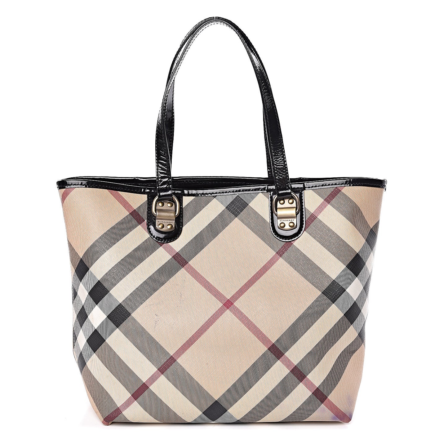Patent Trim Small Nova Check Tote Black