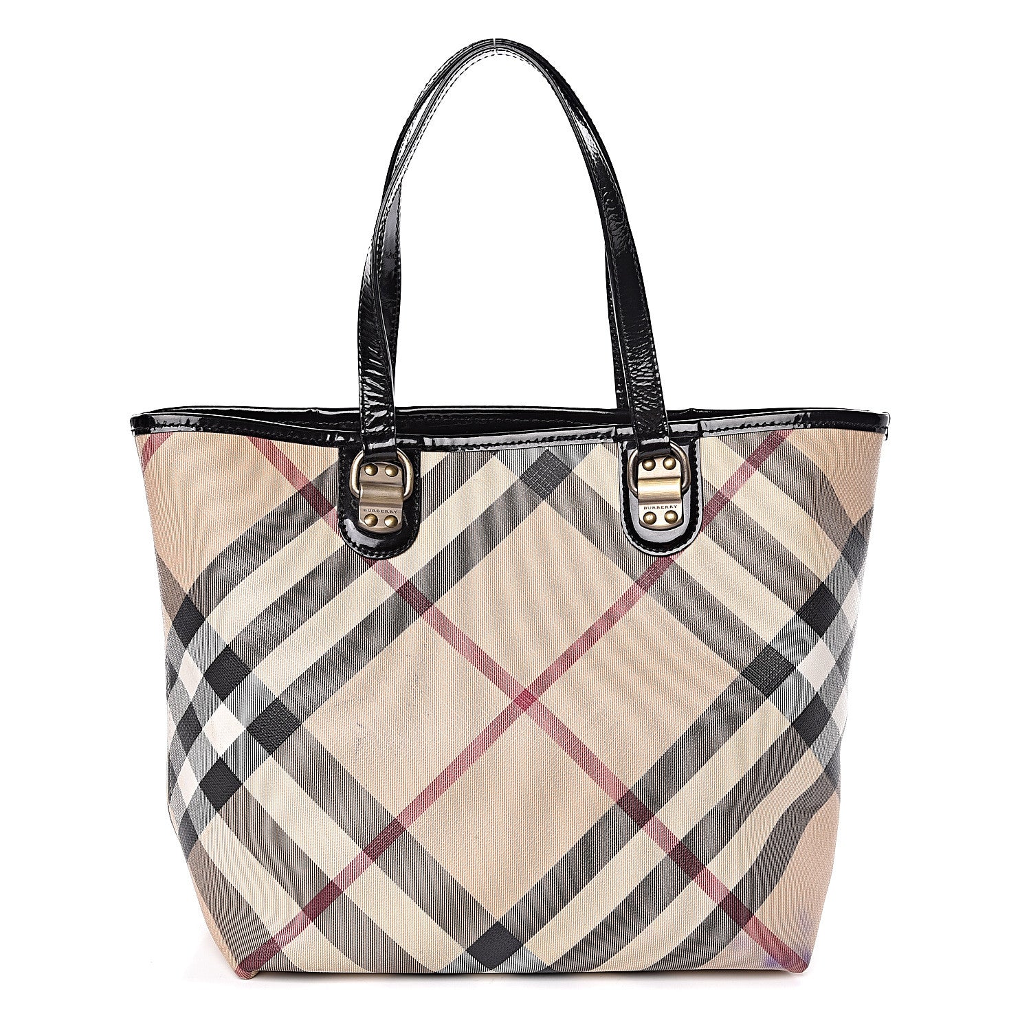 Burberry Patent Trim Small Nova Check Tote Black 1 of 11