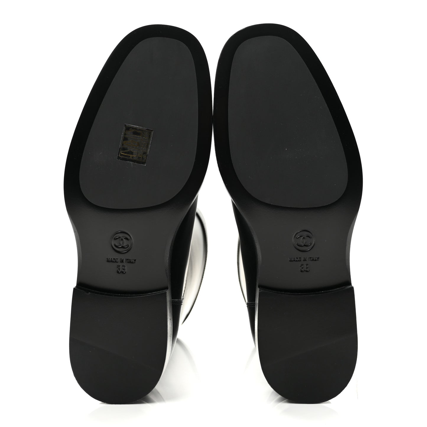 Calfskin CC Buckle High Boots 38 Black