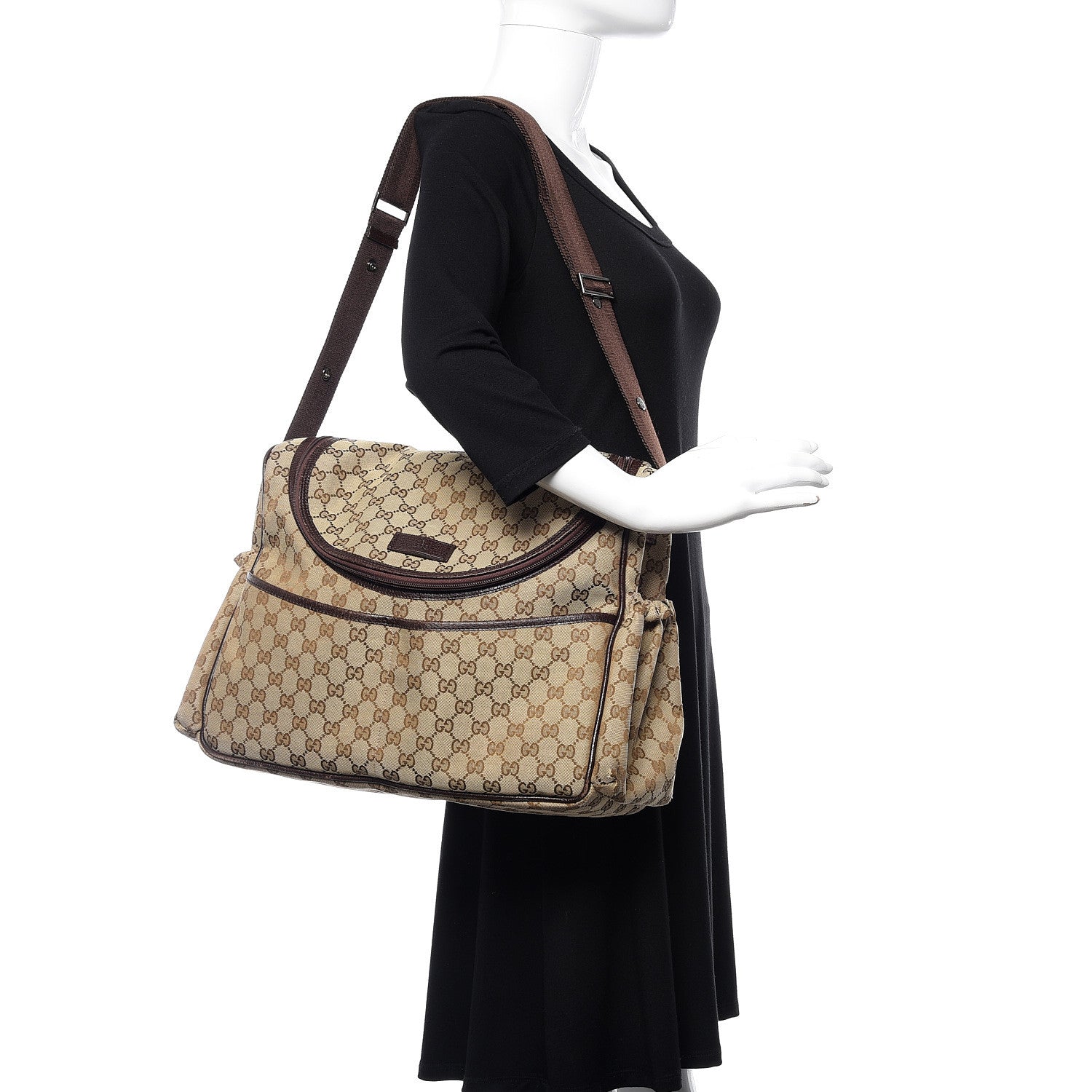 Gucci Monogram Natural Pigskin Large Diaper Bag Beige Ebony Cocoa Dark Chocolate 2 of 15