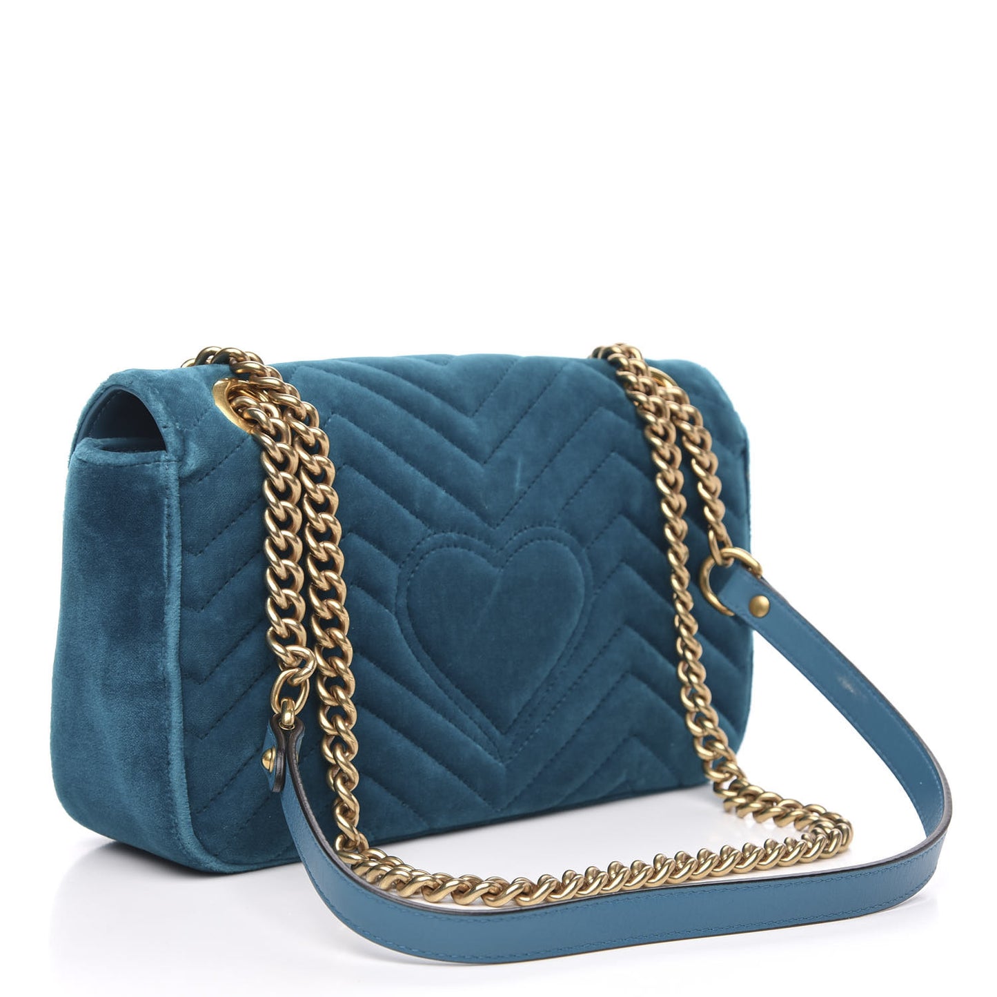 Velvet Matelasse Small GG Marmont Shoulder Bag Pavone Cyan