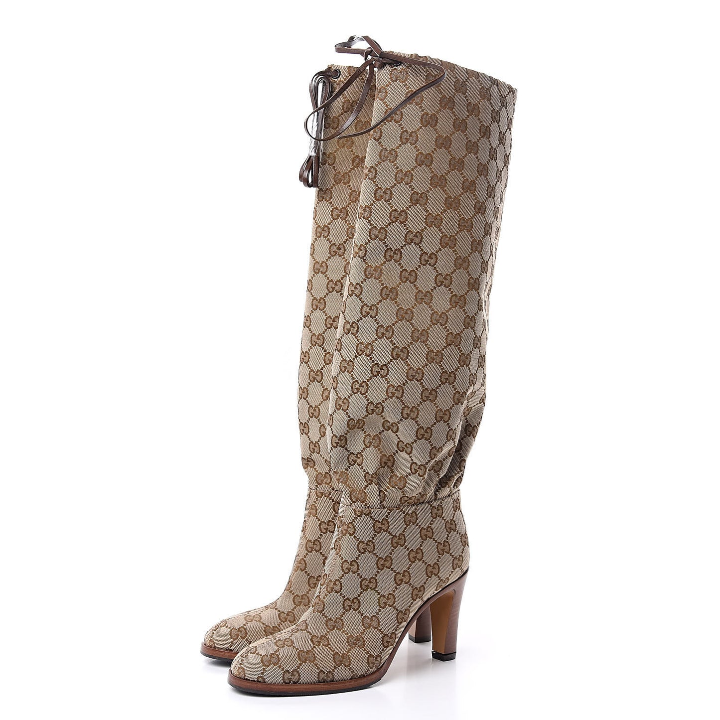 Monogram Lisa Mid Heel Boots 37.5 Beige Ebony