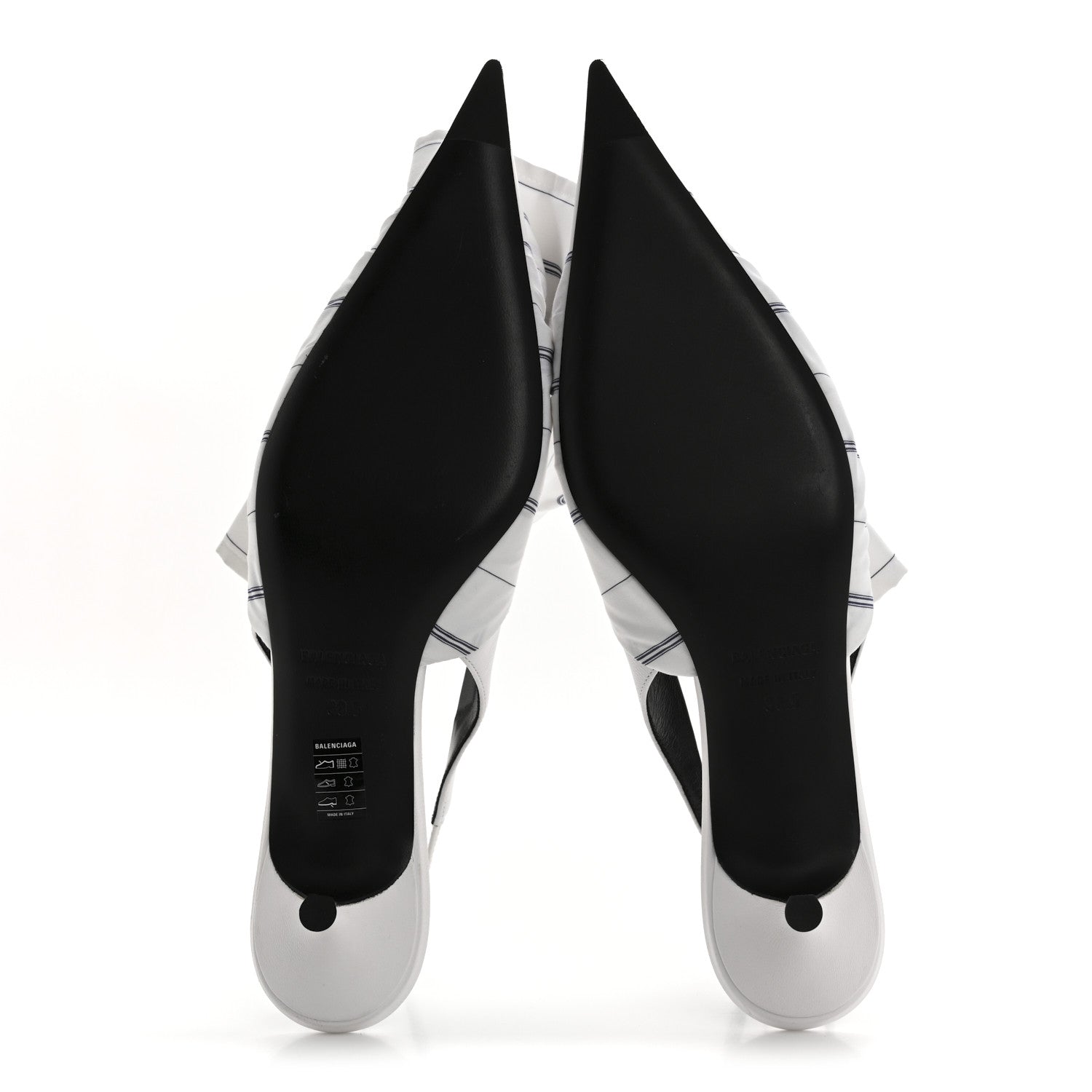 Balenciaga Nappa Stripe Poplin Pointed Toe Knife Chemise Slingback Mules 38.5 White Navy 6 of 10