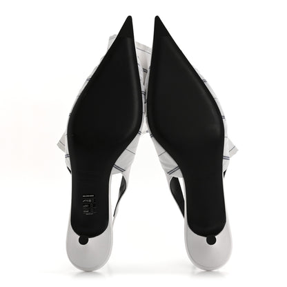 Balenciaga Nappa Stripe Poplin Pointed Toe Knife Chemise Slingback Mules 38.5 White Navy 6 of 10