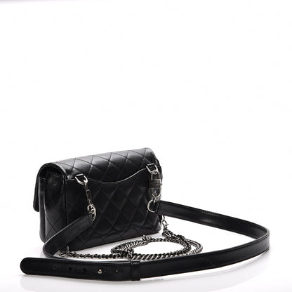 Chanel Shiny Goatskin Quilted Small Double Carry Waist Chain Flap Black 3 of 7