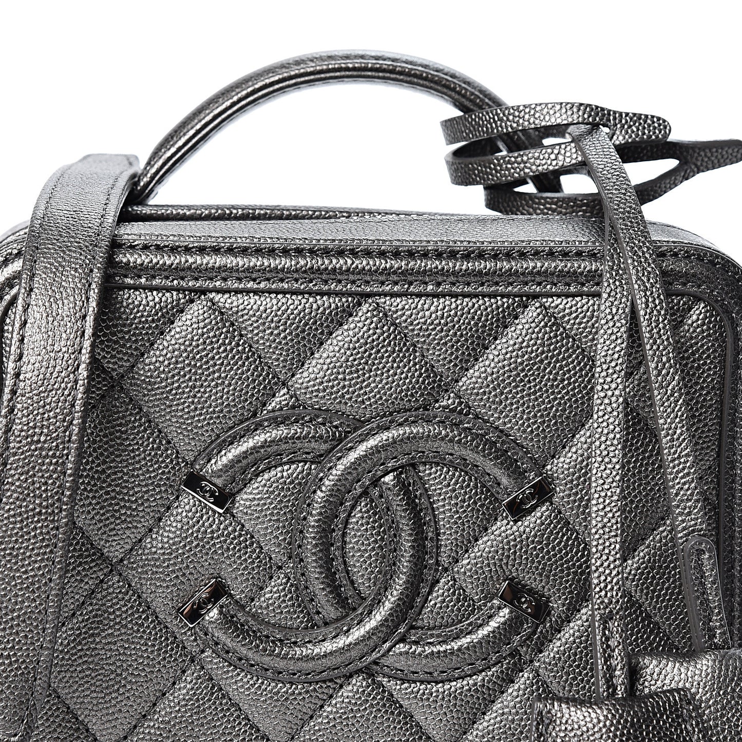 Caviar Quilted Small CC Filigree Vanity Case Dark Silver