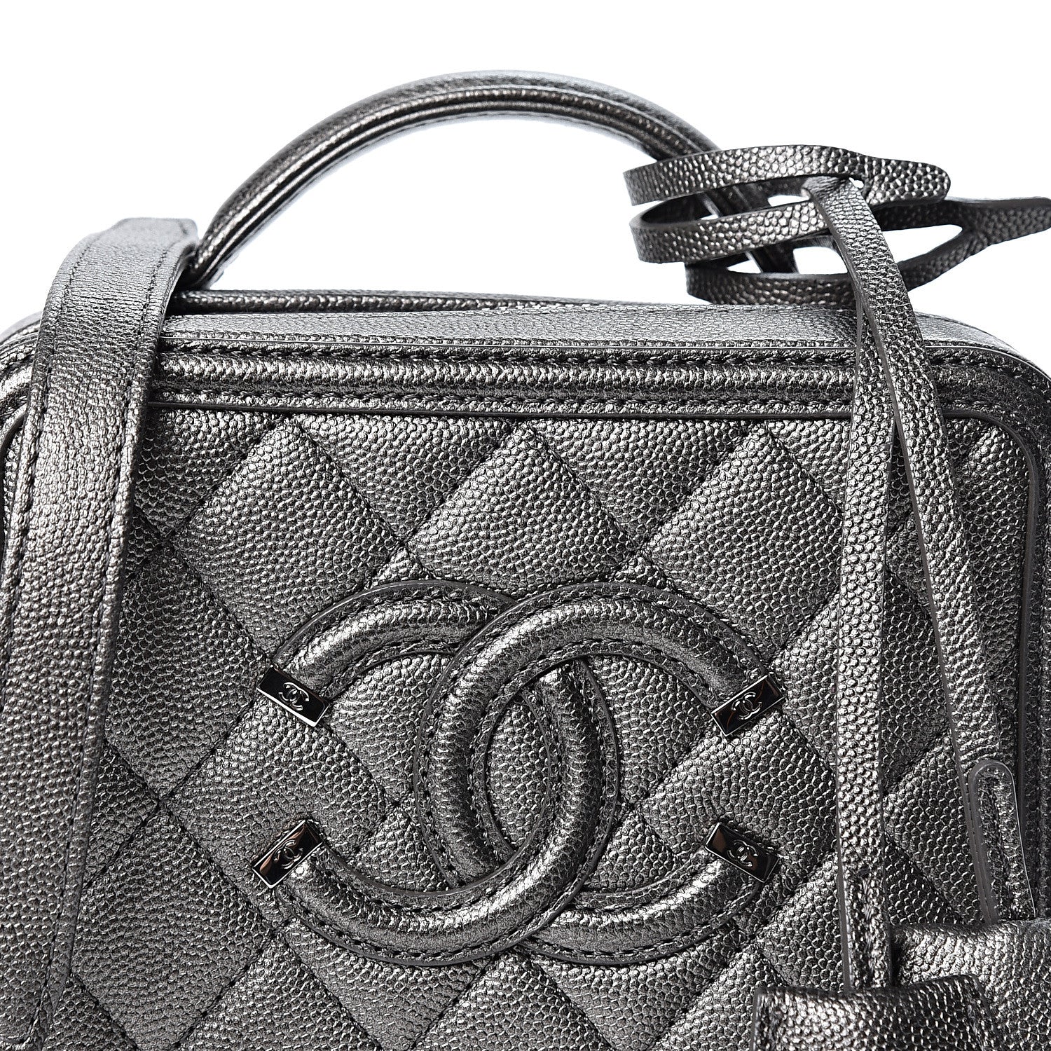 Chanel Caviar Quilted Small CC Filigree Vanity Case Dark Silver 7 of 9