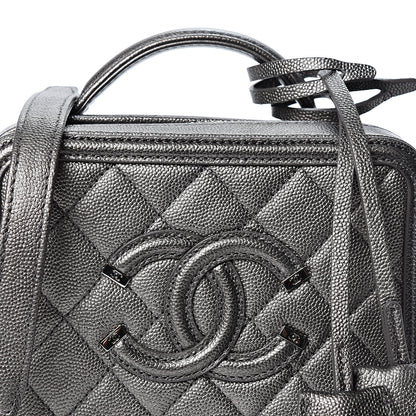 Chanel Caviar Quilted Small CC Filigree Vanity Case Dark Silver 7 of 9