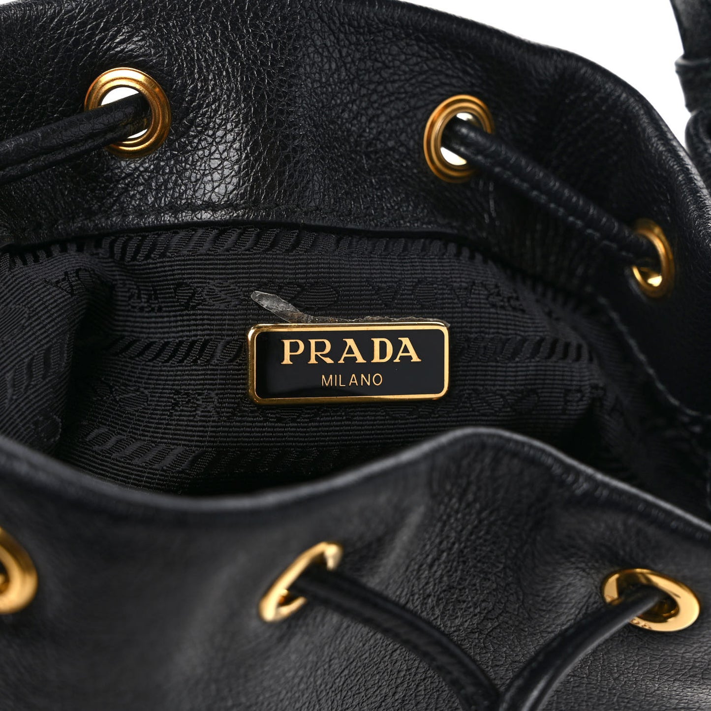 Glace Calfskin Embossed Secchiello Bucket Bag Black