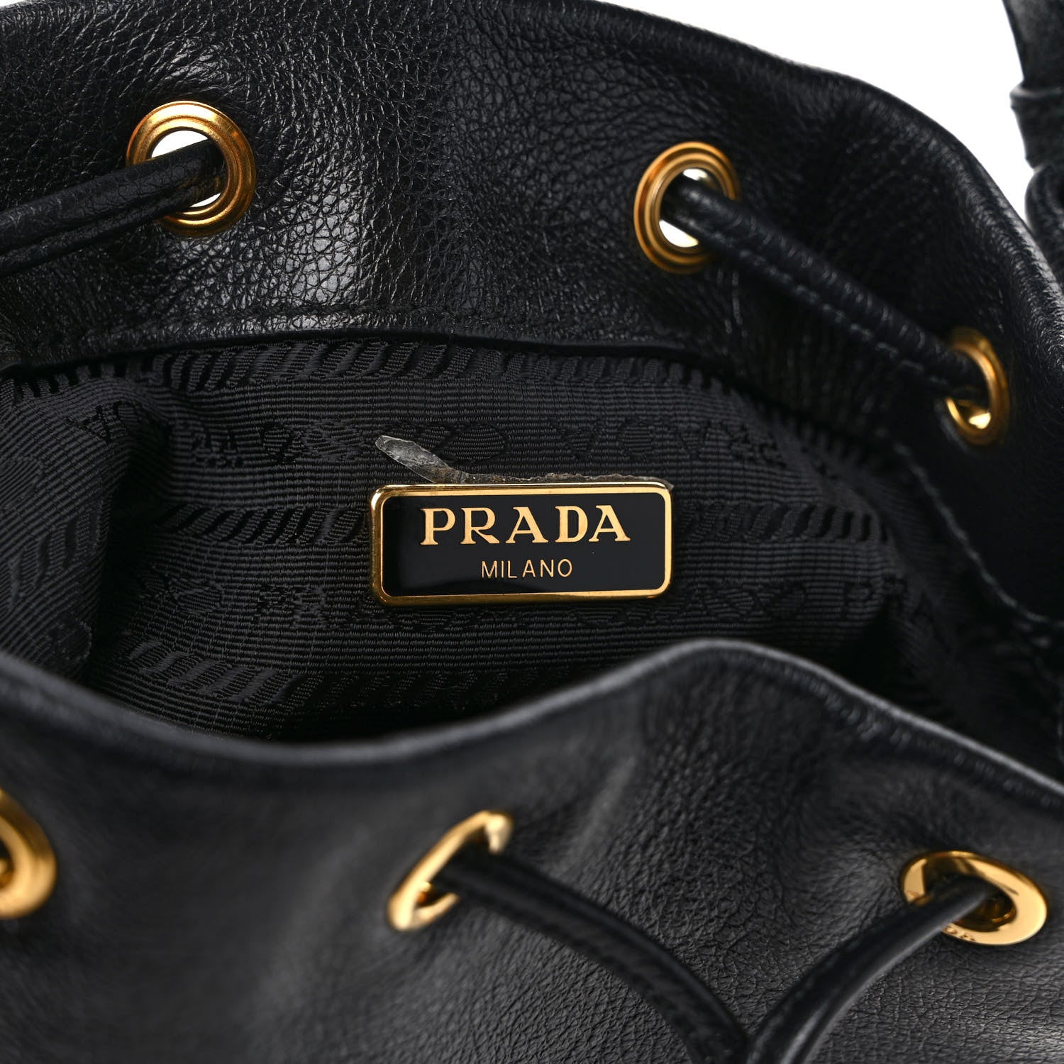 Prada Glace Calfskin Embossed Secchiello Bucket Bag Black 6 of 11