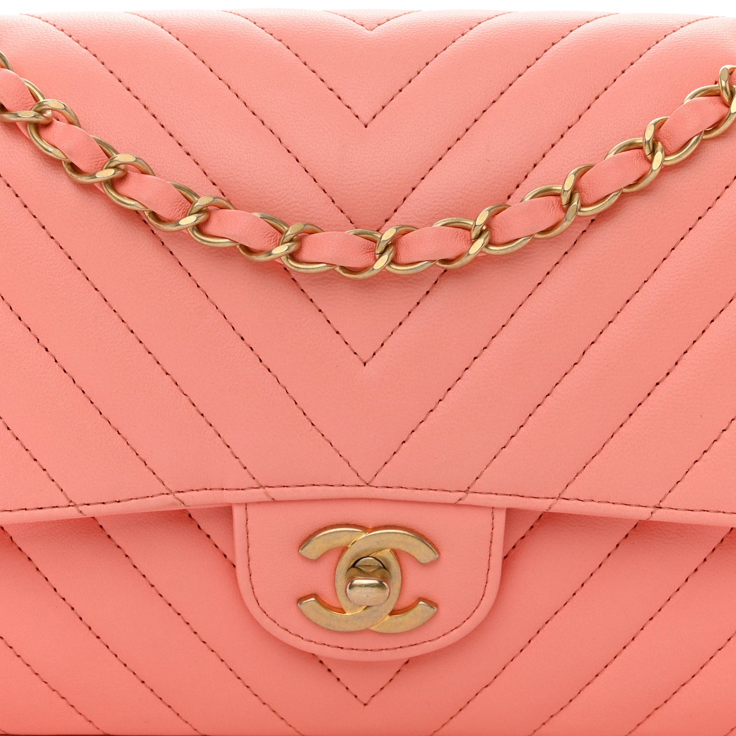 Lambskin Chevron Quilted Medium Double Flap Coral