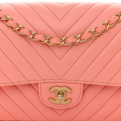 Chanel Lambskin Chevron Quilted Medium Double Flap Coral 8 of 10