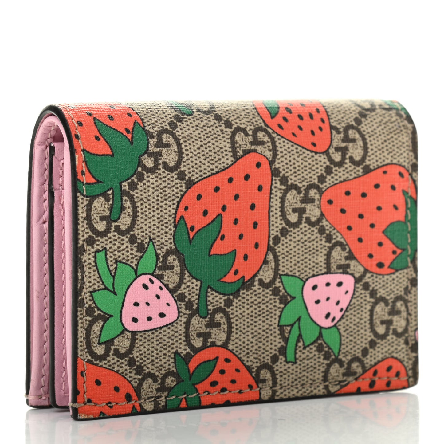 GG Supreme Monogram Strawberry Card Case
