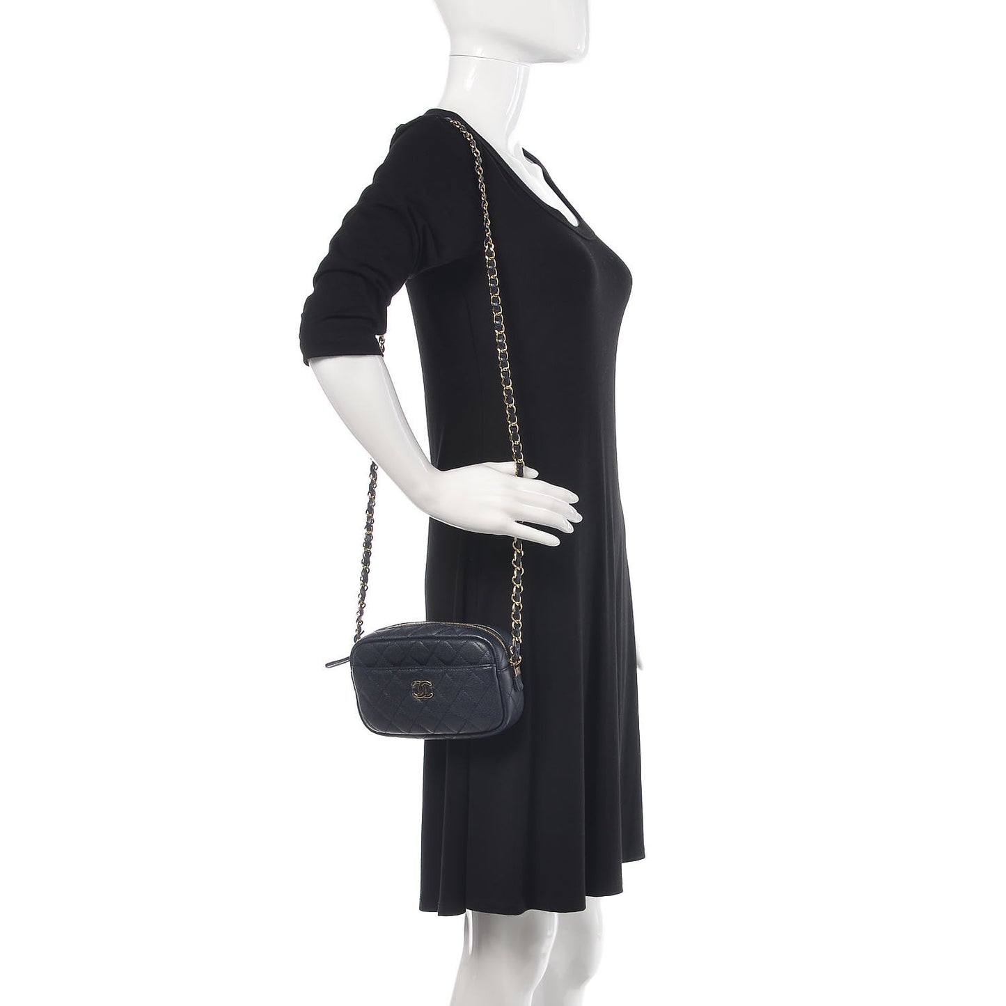 Caviar Quilted Camera Case Navy