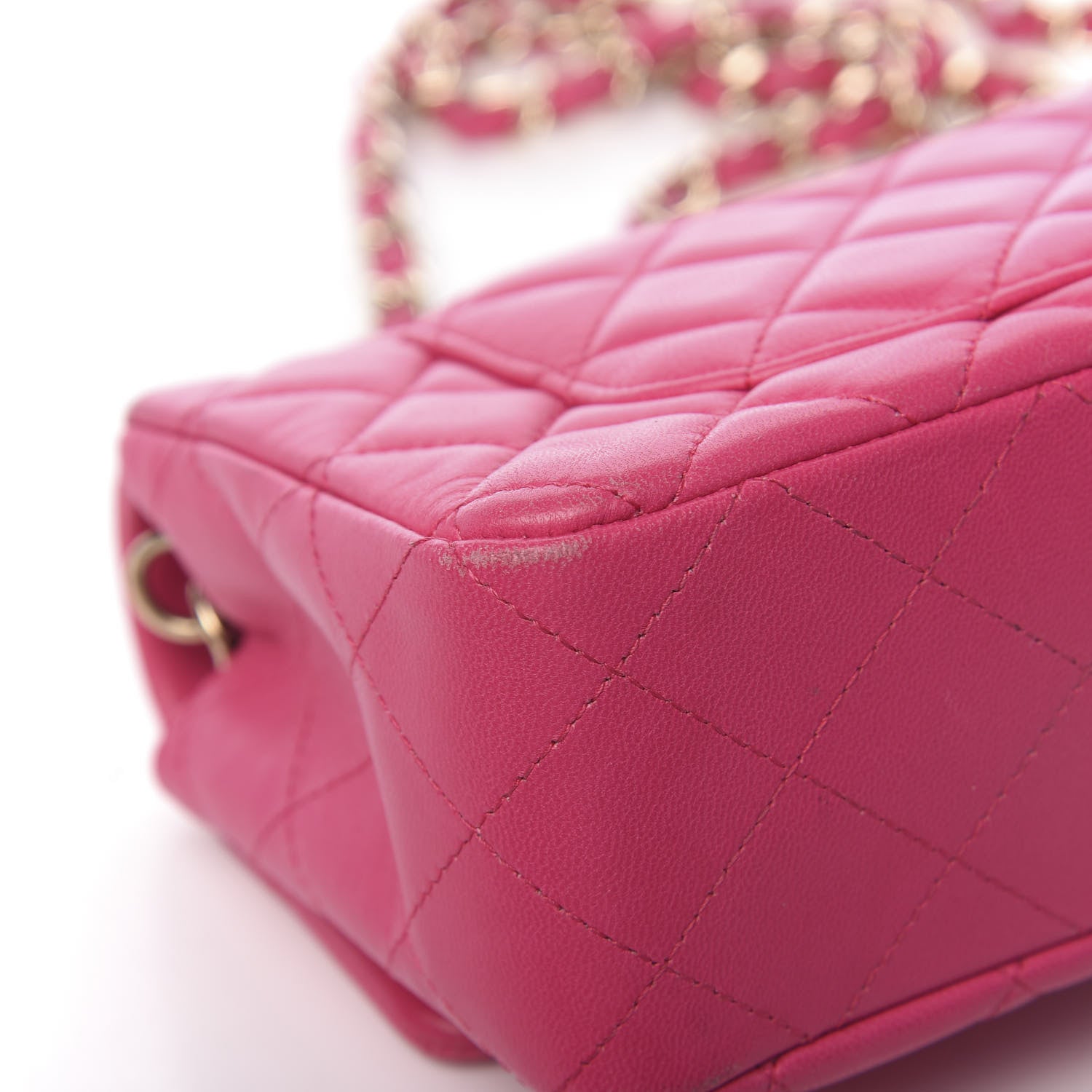 Chanel Lambskin Quilted Mini Rectangular Flap Dark Pink 18 of 19
