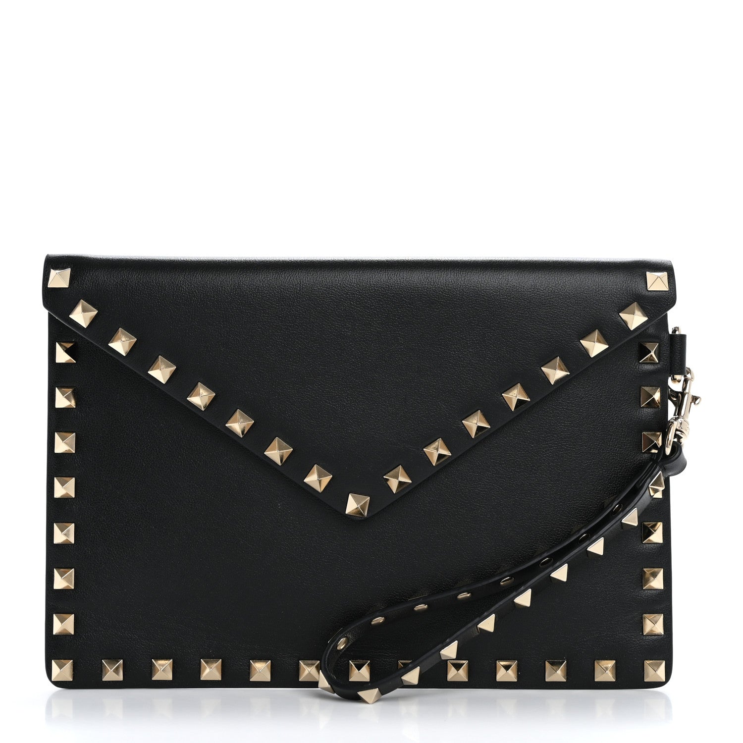 Valentino Garavani Vitello Medium Rockstud Envelope Flat Wristlet Pouch Black 1 of 10