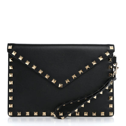 Valentino Garavani Vitello Medium Rockstud Envelope Flat Wristlet Pouch Black 1 of 10