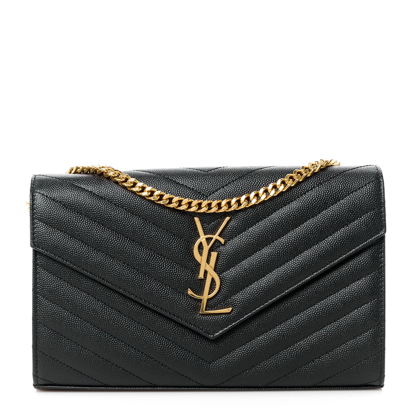 Grain De Poudre Matelasse Chevron Monogram Chain Wallet Black