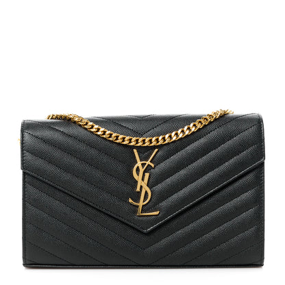 Saint Laurent Grain De Poudre Matelasse Chevron Monogram Chain Wallet Black 1 of 10