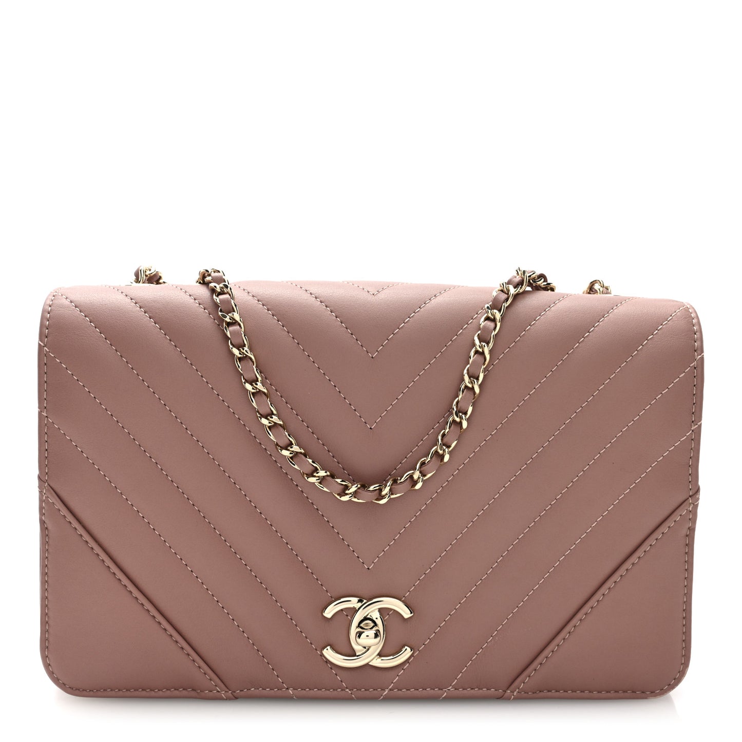 Calfskin Chevron Quilted Statement Flap Pink