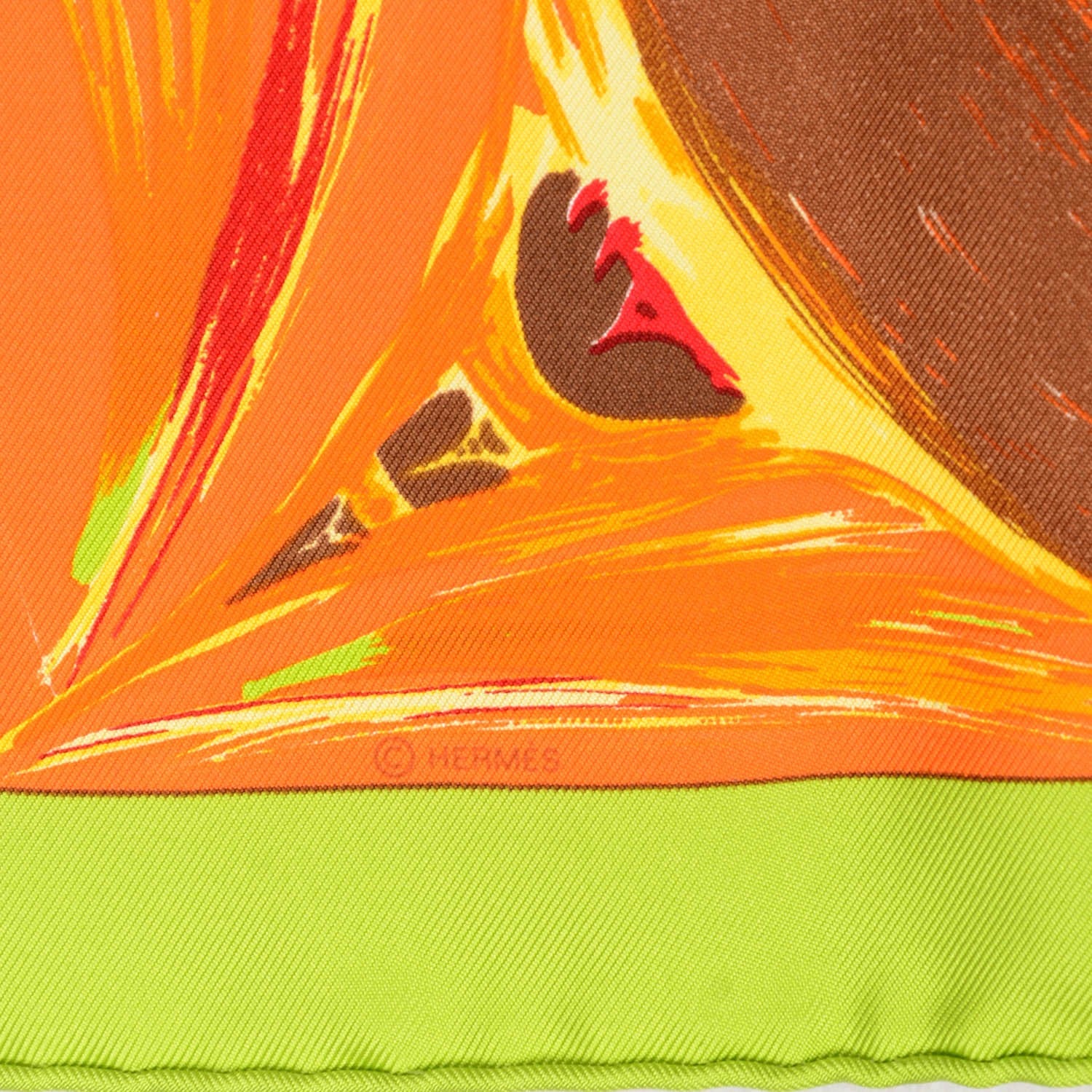 Hermes Silk Le Tour Eiffel S'Envole Pocket Square Scarf Vert Vif Orange Vif 5 of 5