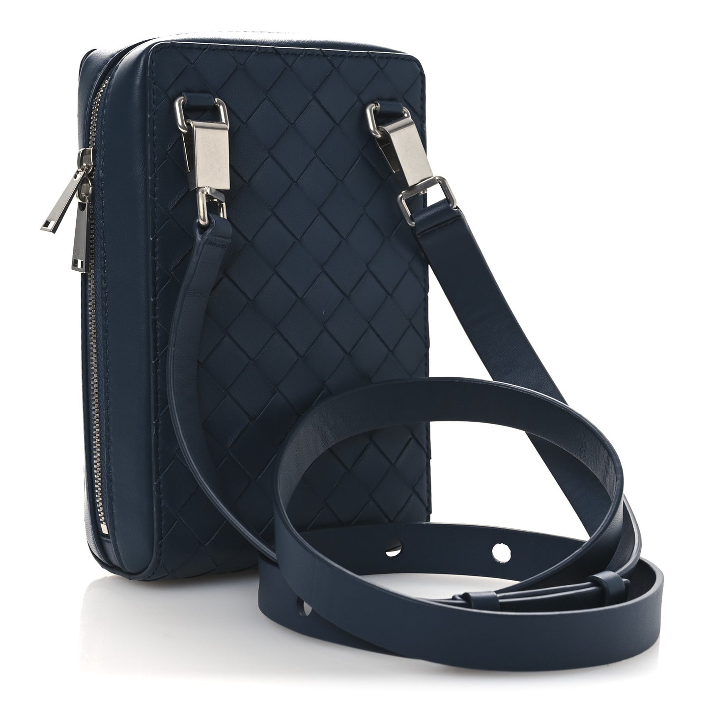 Nappa Intrecciato Vertical Shoulder Bag Blue