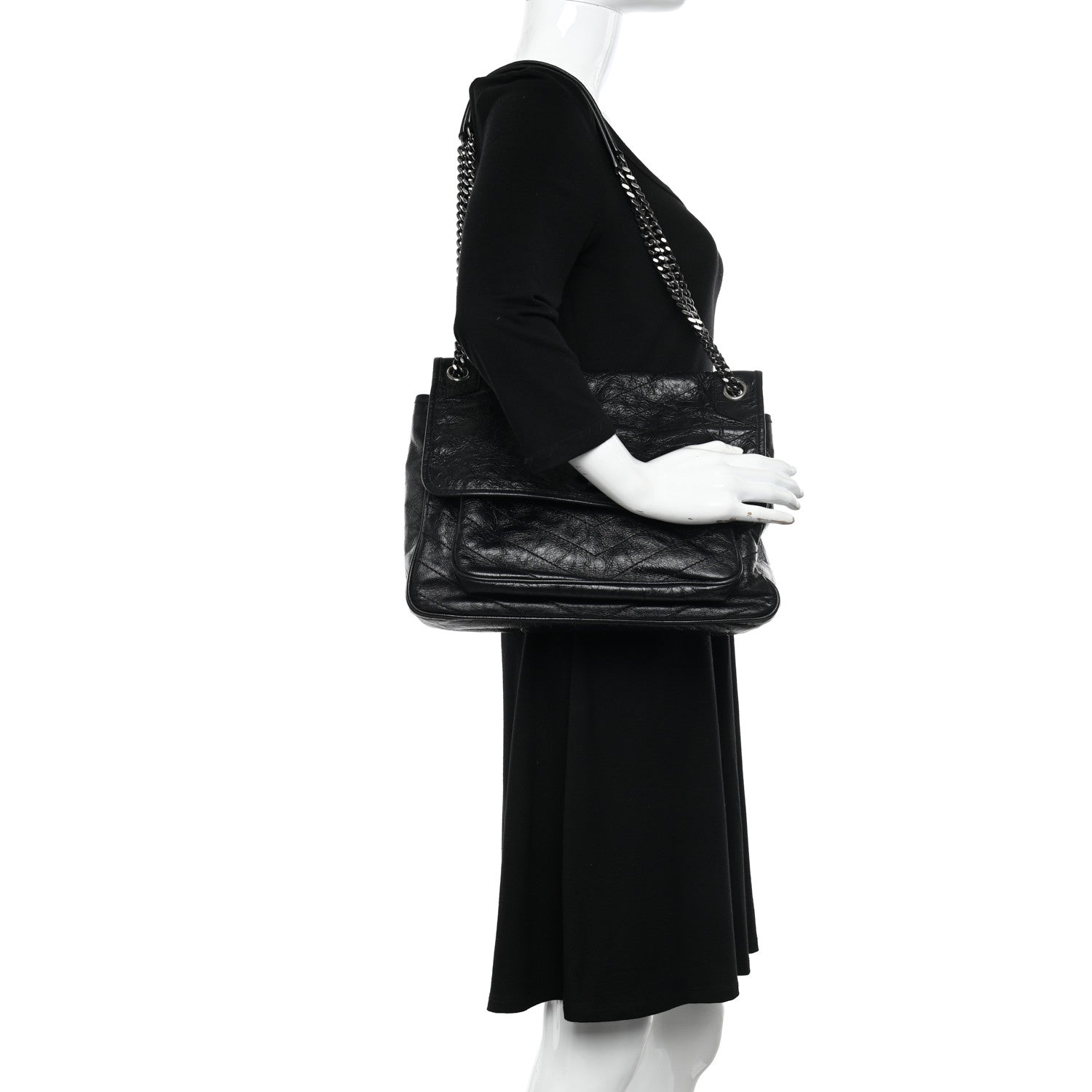 Saint Laurent Crinkled Calfskin Matelasse Monogram Large Niki Chain Satchel Black 2 of 12