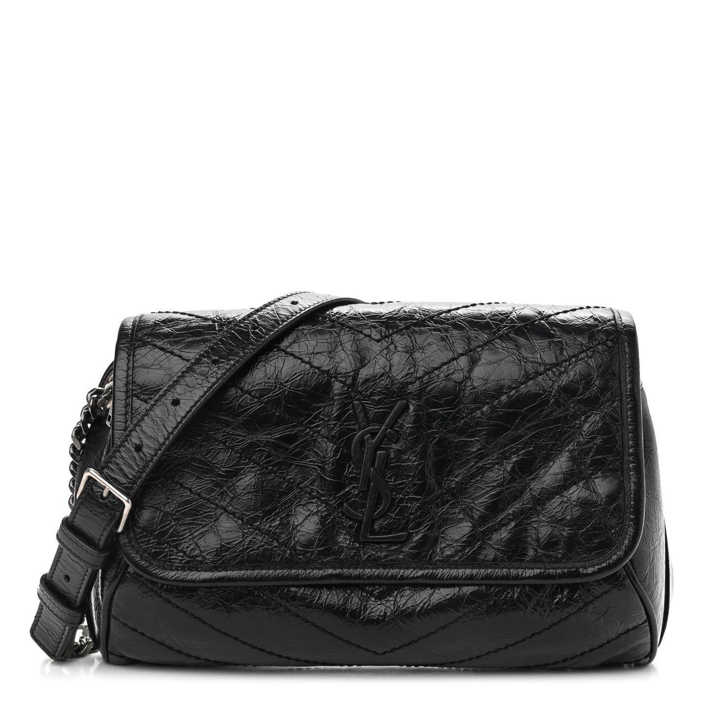 Crinkled Calfskin Matelasse Monogram Niki Body Bag Black