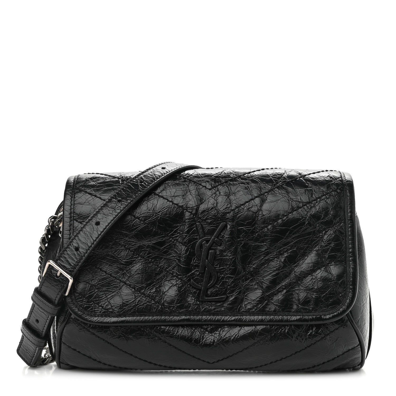 Saint Laurent Crinkled Calfskin Matelasse Monogram Niki Body Bag Black 1 of 11