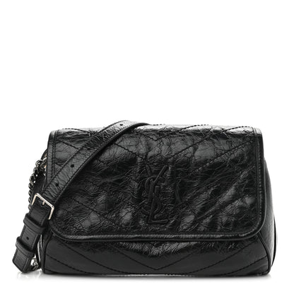 Saint Laurent Crinkled Calfskin Matelasse Monogram Niki Body Bag Black 1 of 11