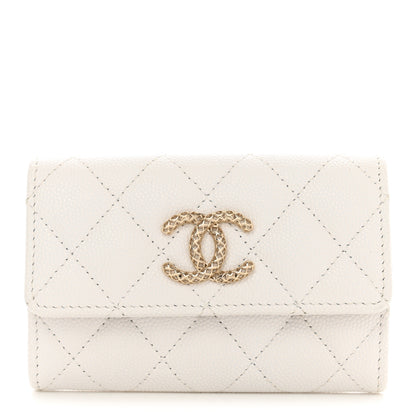 Chanel Caviar Metal Perforated Quilted CC Flap Card Holder White 1 of 8