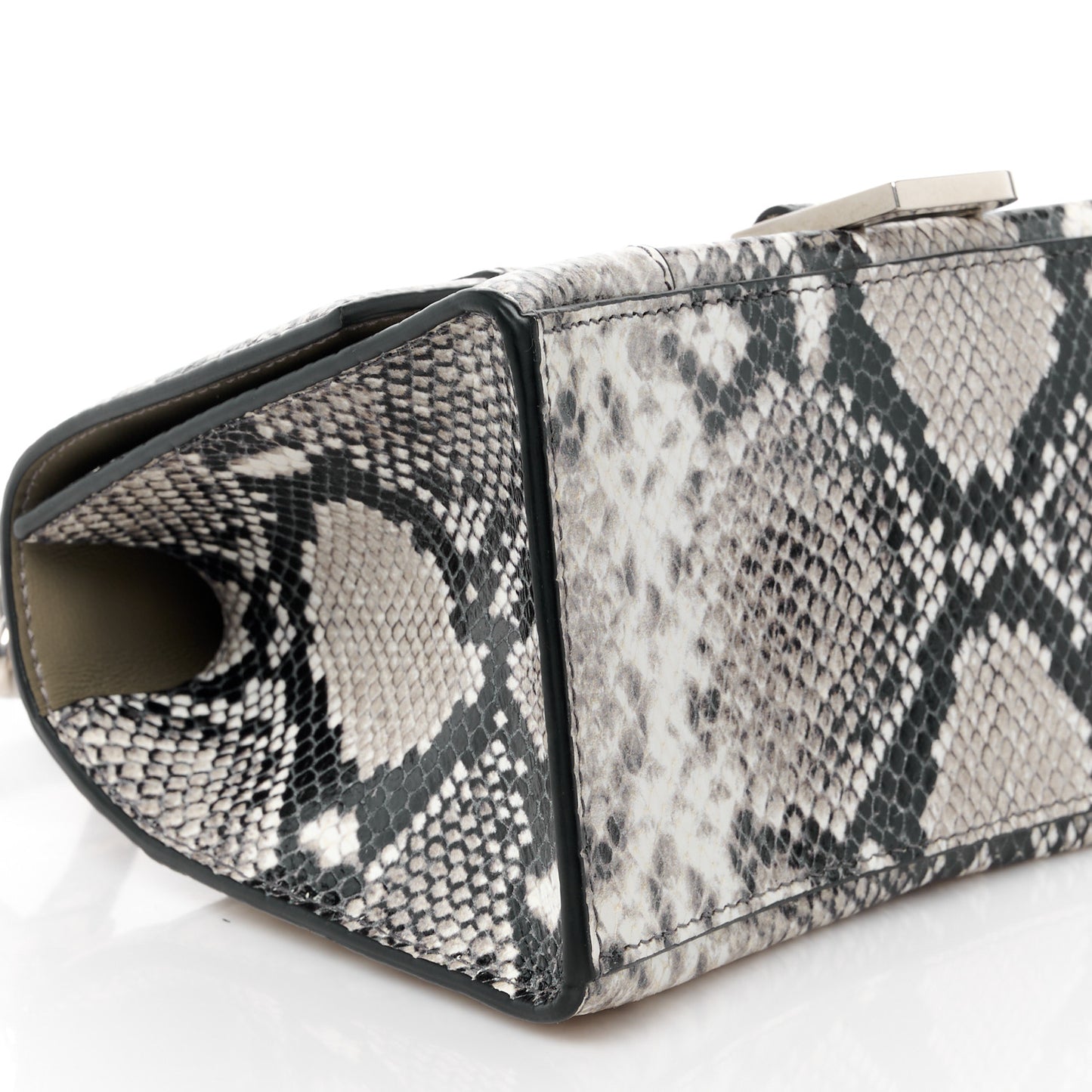 Calfskin Snake Effect Small Hourglass Top Handle Bag Black White