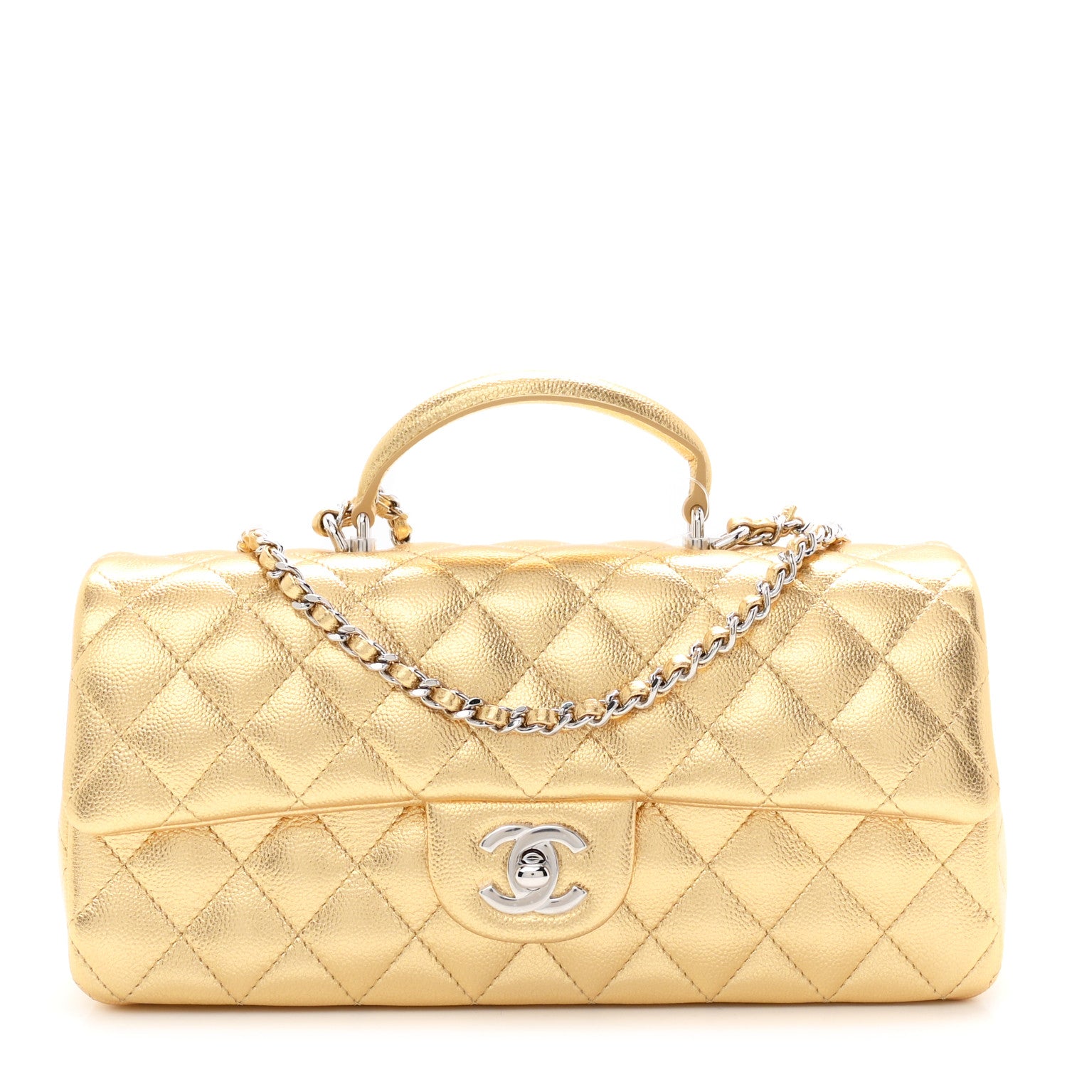 Chanel Metallic Caviar Quilted Top Handle East West Flap Gold 1 of 11