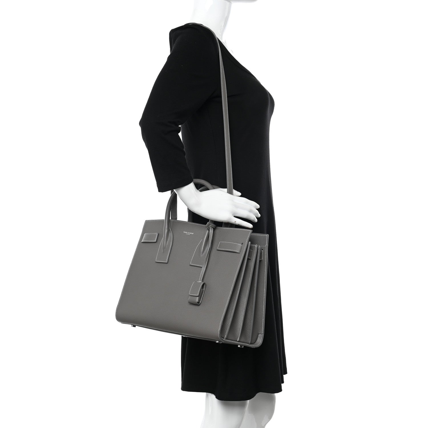 Saint Laurent Grained Calfskin Topstitch Small Sac De Jour Grey 2 of 13