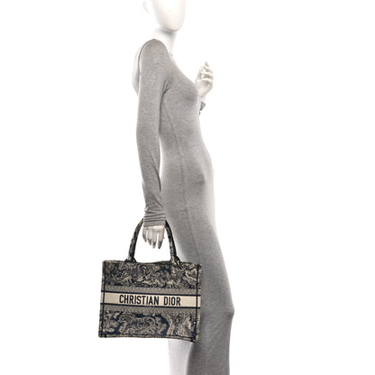 Christian Dior Canvas Embroidered Medium Toile De Jouy Reverse Book Tote Blue 2 of 10