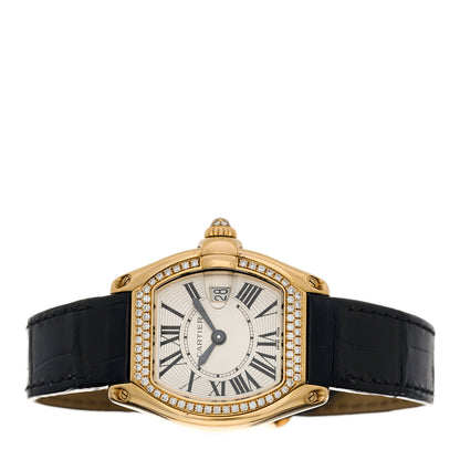 Cartier 18K Yellow Gold Alligator Diamond Bezel 32mm Roadster Quartz Watch 2 of 5